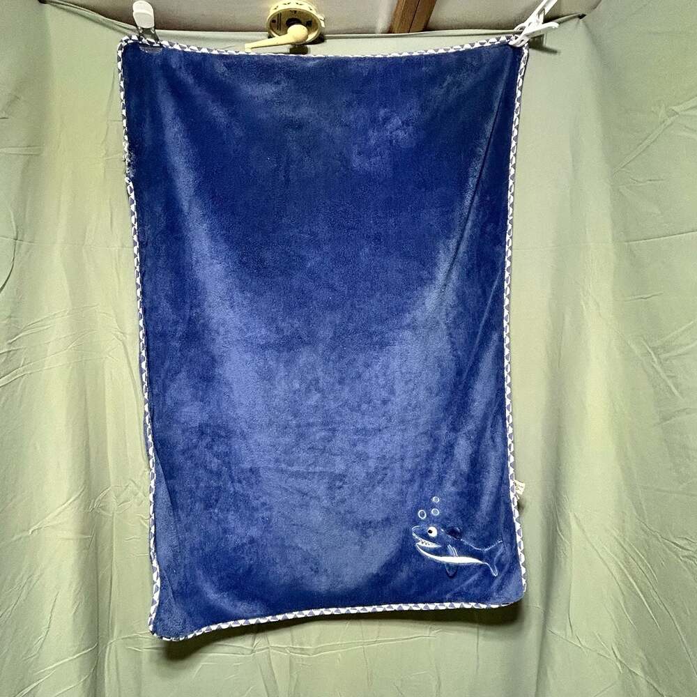 Maison Chic Blue Shark Bubbles Plush Baby Blanket 26” x 37”.